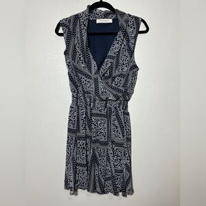 Navy and White V Neck Sleeveless Lined Dress Size Medium Y2K Preppy